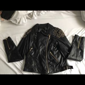 Black Leather Jacket with studded shoulders